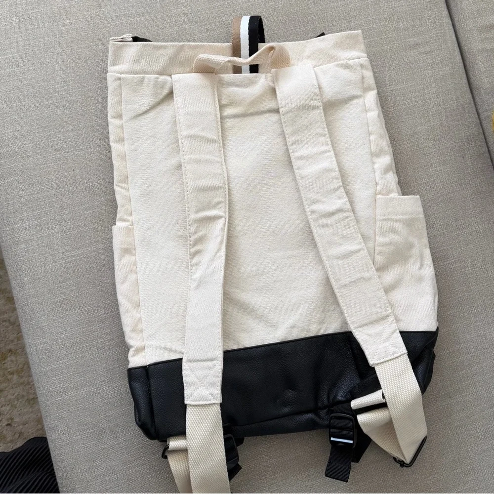 Hugo Boss Canvas Faux Leather Backpack Tote Black White Logo Unisex Casual